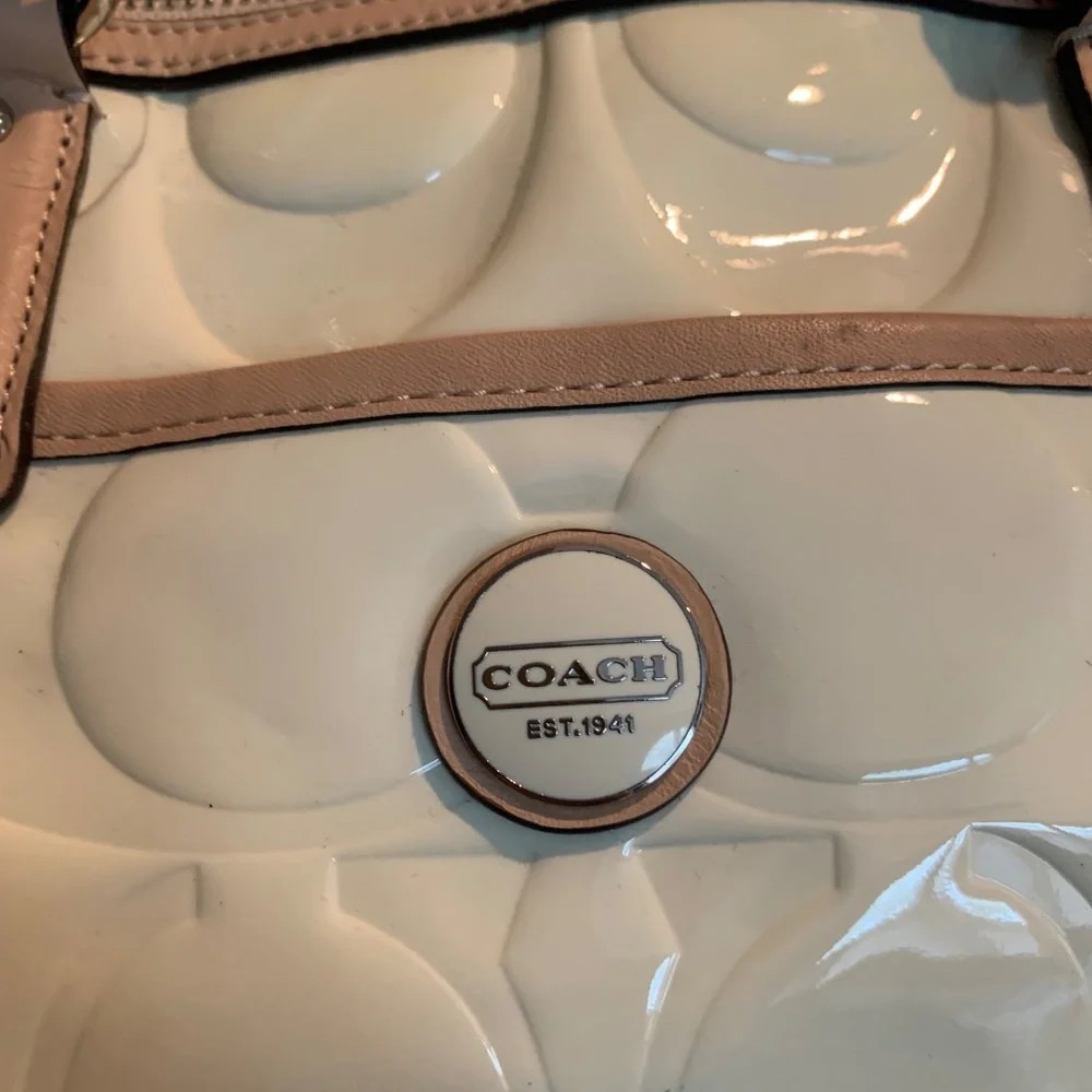 Coach Cream Patent Satchel with Tan Trim